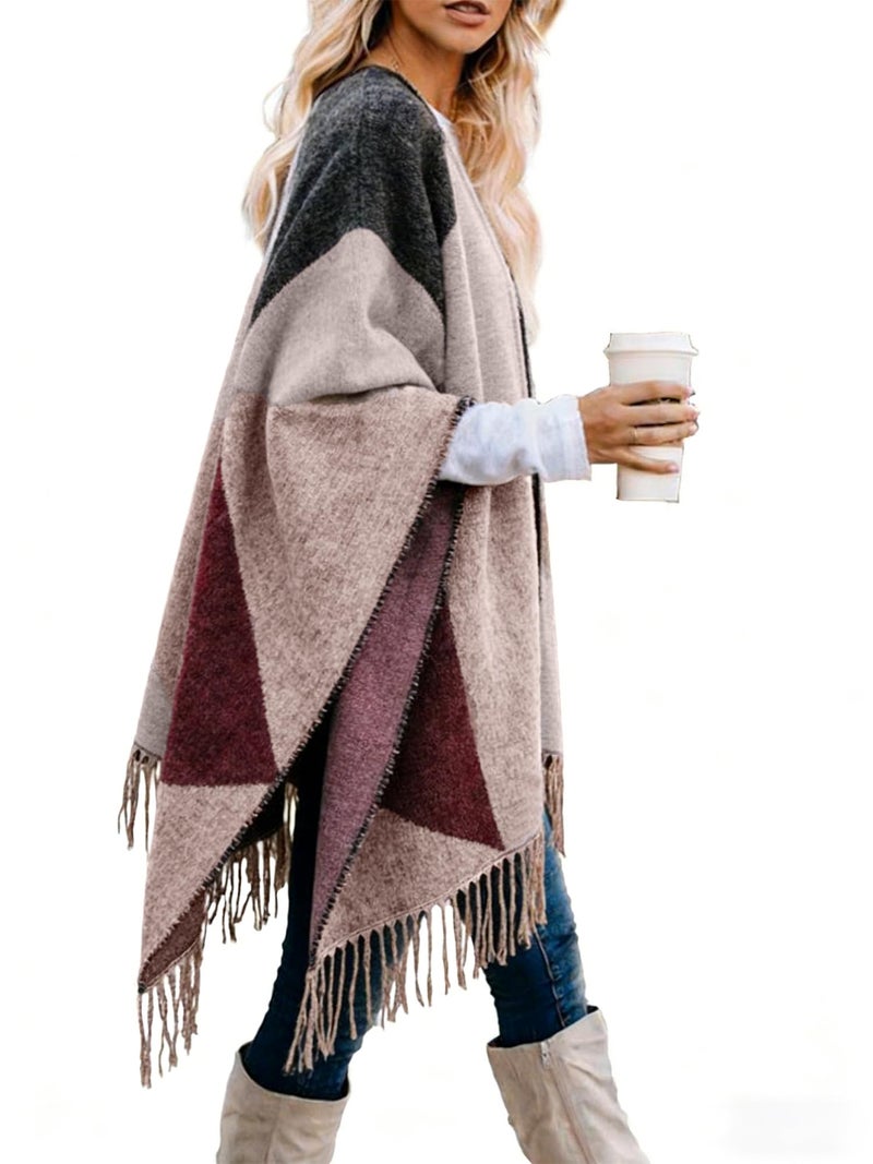Moss Rose Women's Travel Plaid Shawl Wrap Open Front Poncho Cape for Fall Winter Holiday Gift - Image 1